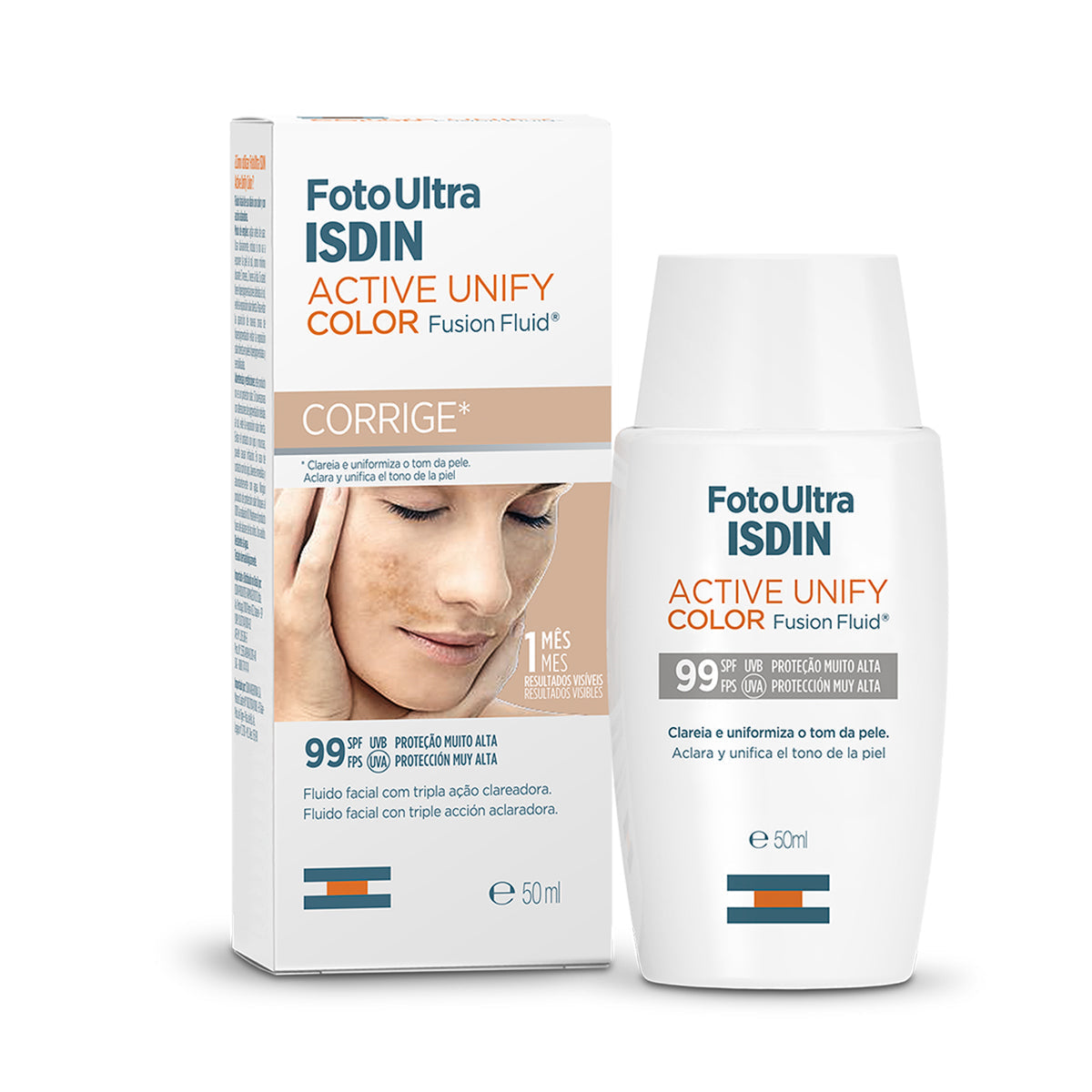 Protetor Solar e Clareador Facial ISDIN Active Unify FPS 99 com cor - 50ml